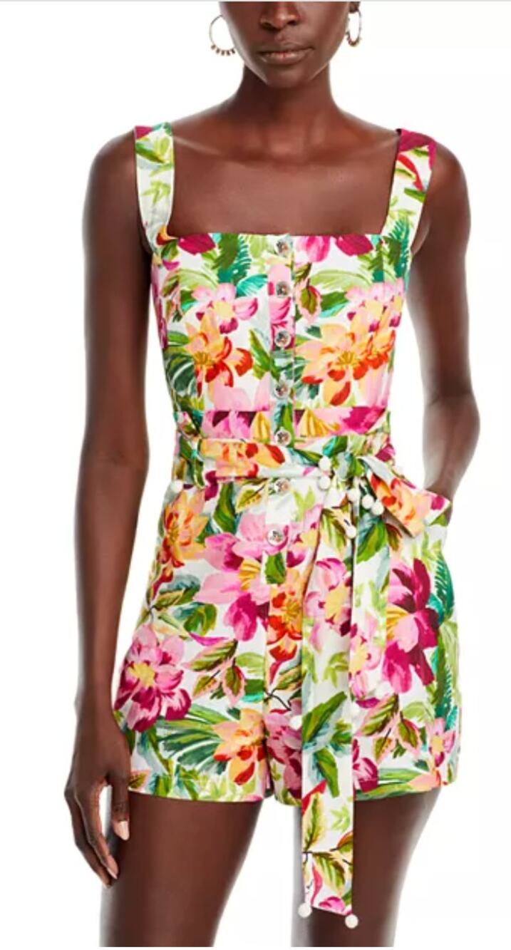 Farm Rio NEW Painted Flowers Off-White Sleeveless Romper, Large